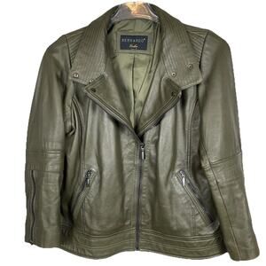 Bernardo Leather Moto Jacket Women's Large Olive Butter Soft Biker Cafe Racer